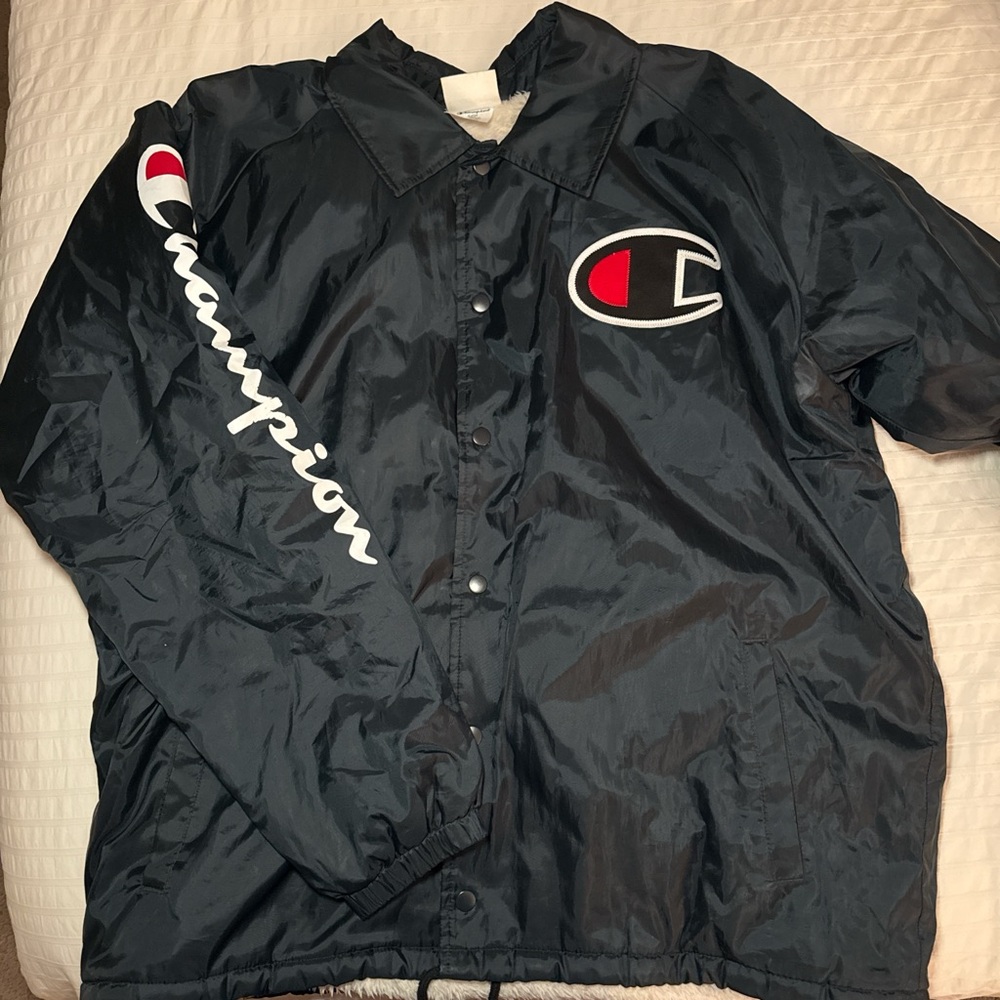 Champion Navy Windbreaker Sherpa Jacket with Logo